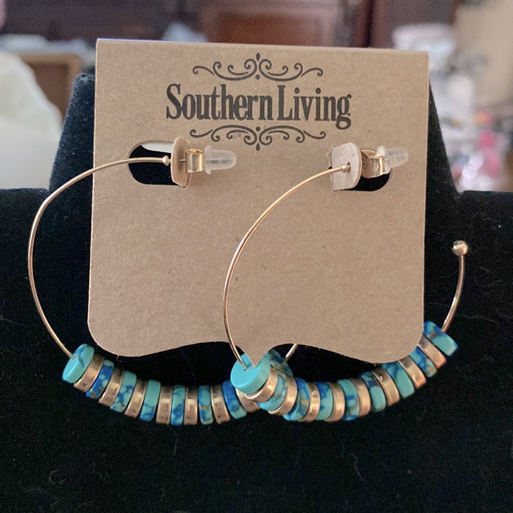 Nwt Southern Living Gold And Turquoise Hoop Earrings